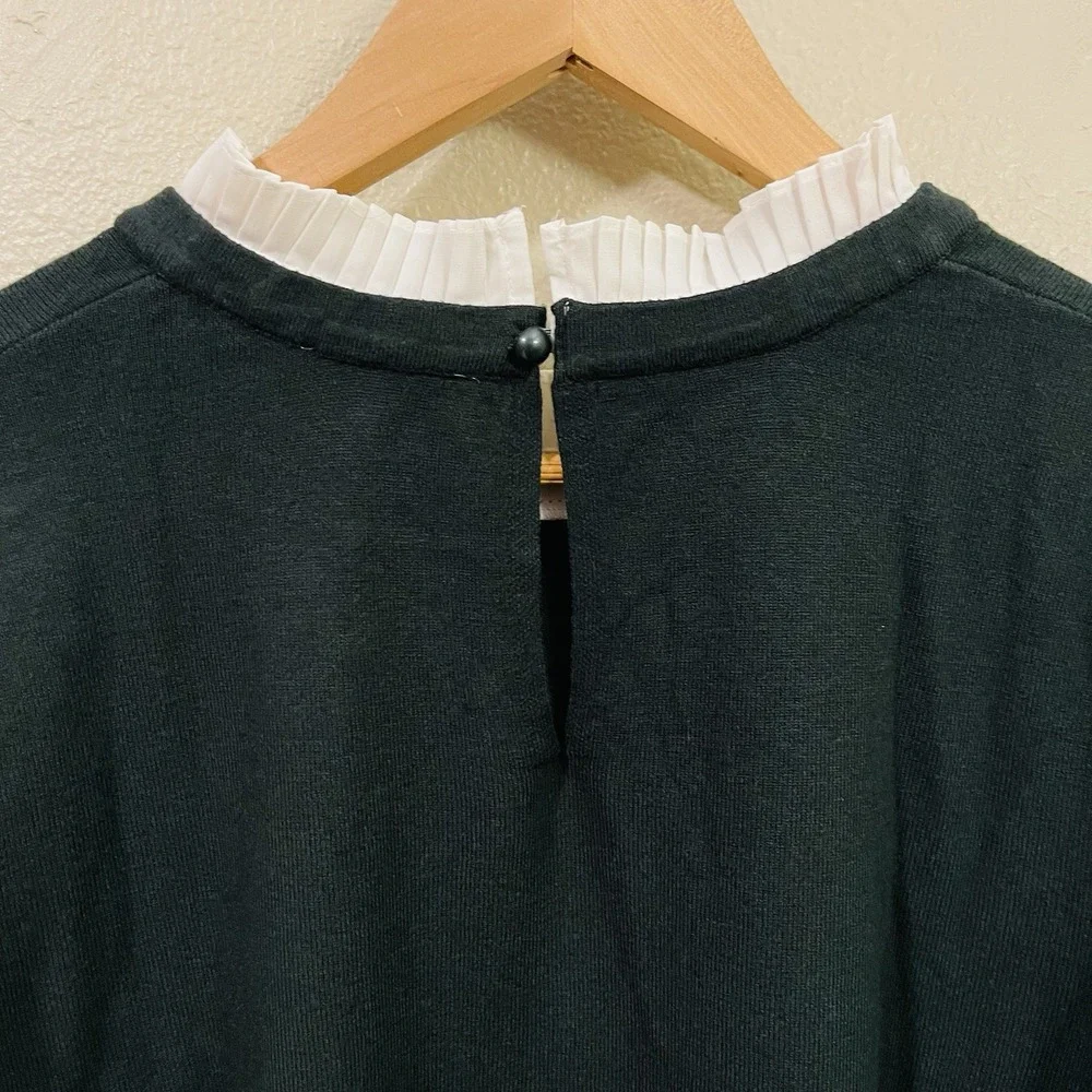Vila Milano Green Knit Sweater‎ Pleated Mock Neck Cuffs Victorian Wool Blend XL
